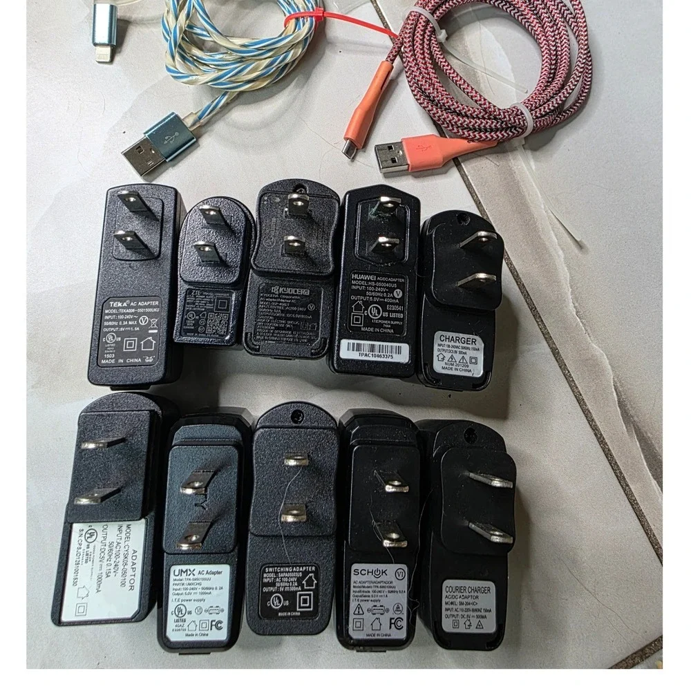 10 USB Wall Charger Adapters 3 Cables‎ Huawei Kyocera ZTE Schok UMX Mixed W4